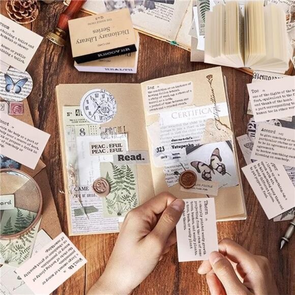 800pcs Vintage Scrapbook Paper,Mini Dictionary Scrapbooking Paper for Journaling - Picture 3 of 7
